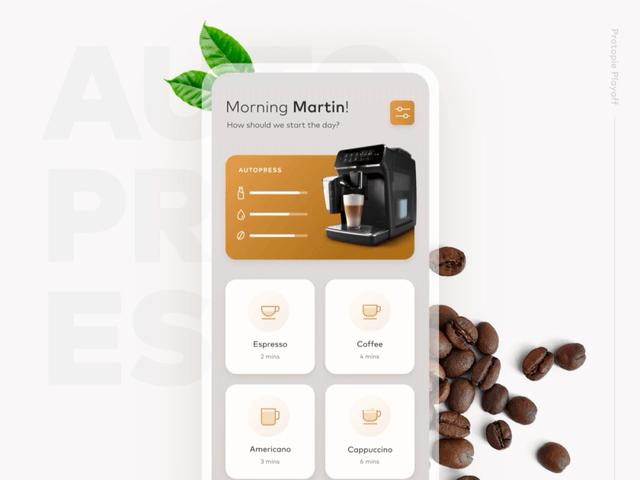 coffee machine mobile app prototype gif