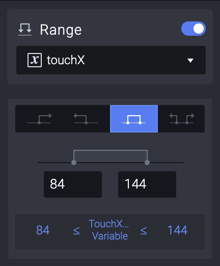 Select the "range between" icon (the third icon)