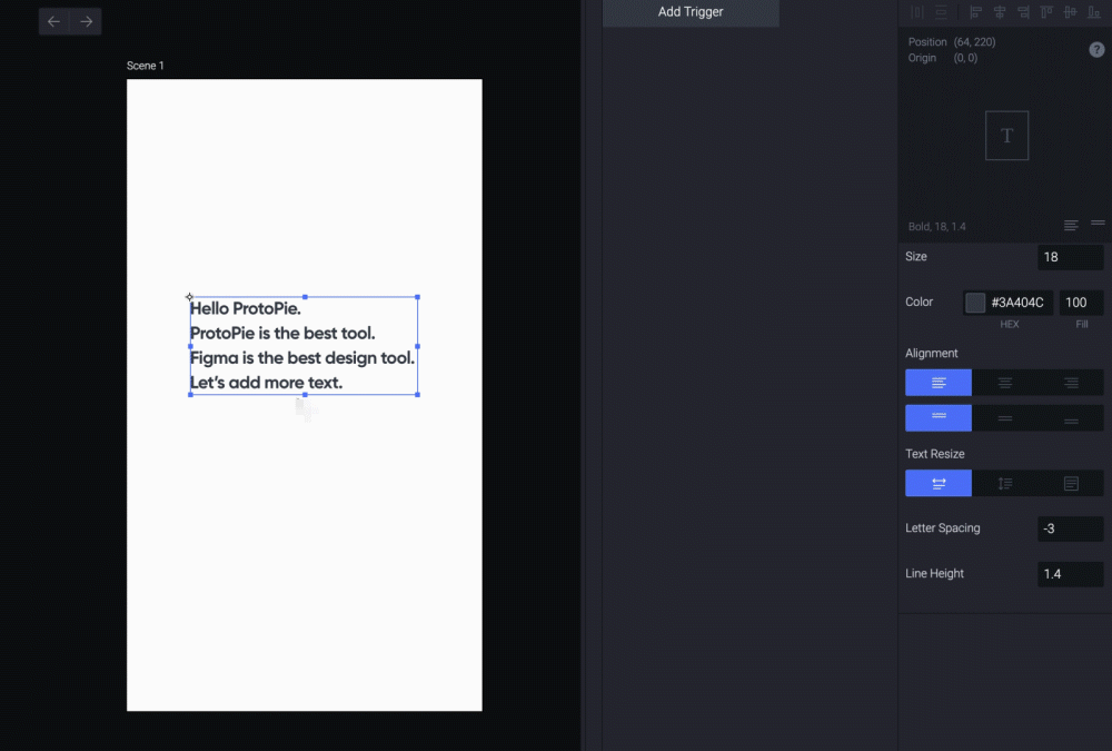 Screenshot of text resize options in ProtoPie-Studio