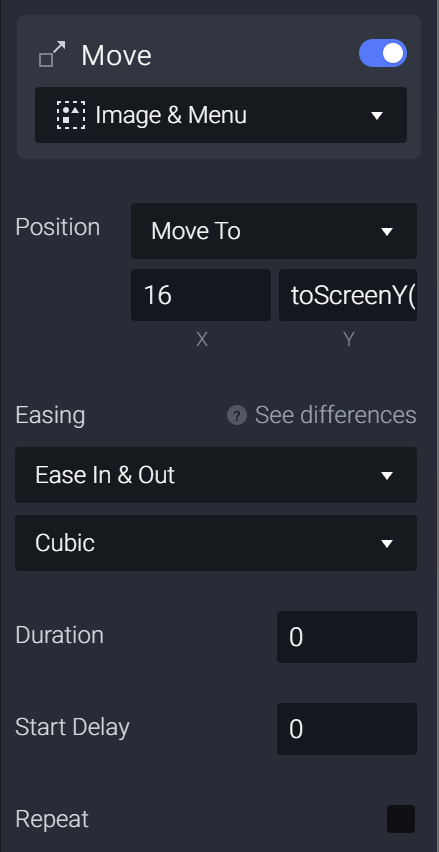 Set X and Y coordinate for the Move response