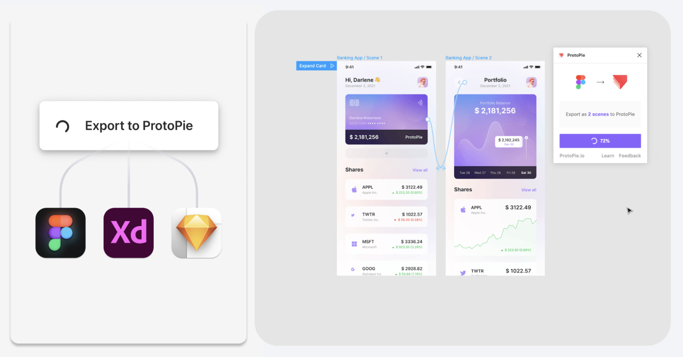 protopie allows you to import from figma, adobe, and sketch