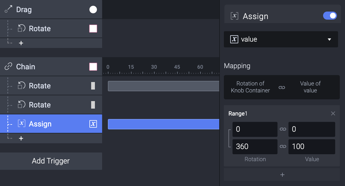 With this variable selected, add Assign to the Chain.