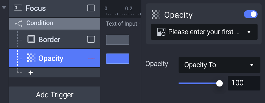 Add an Opacity response to the error message