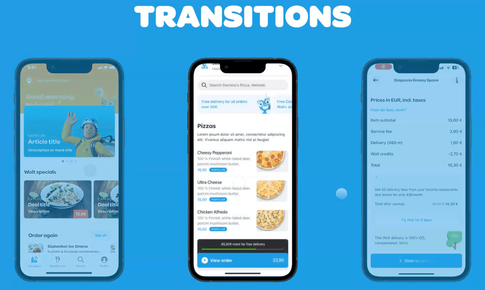 State change transition within the Wolt app.