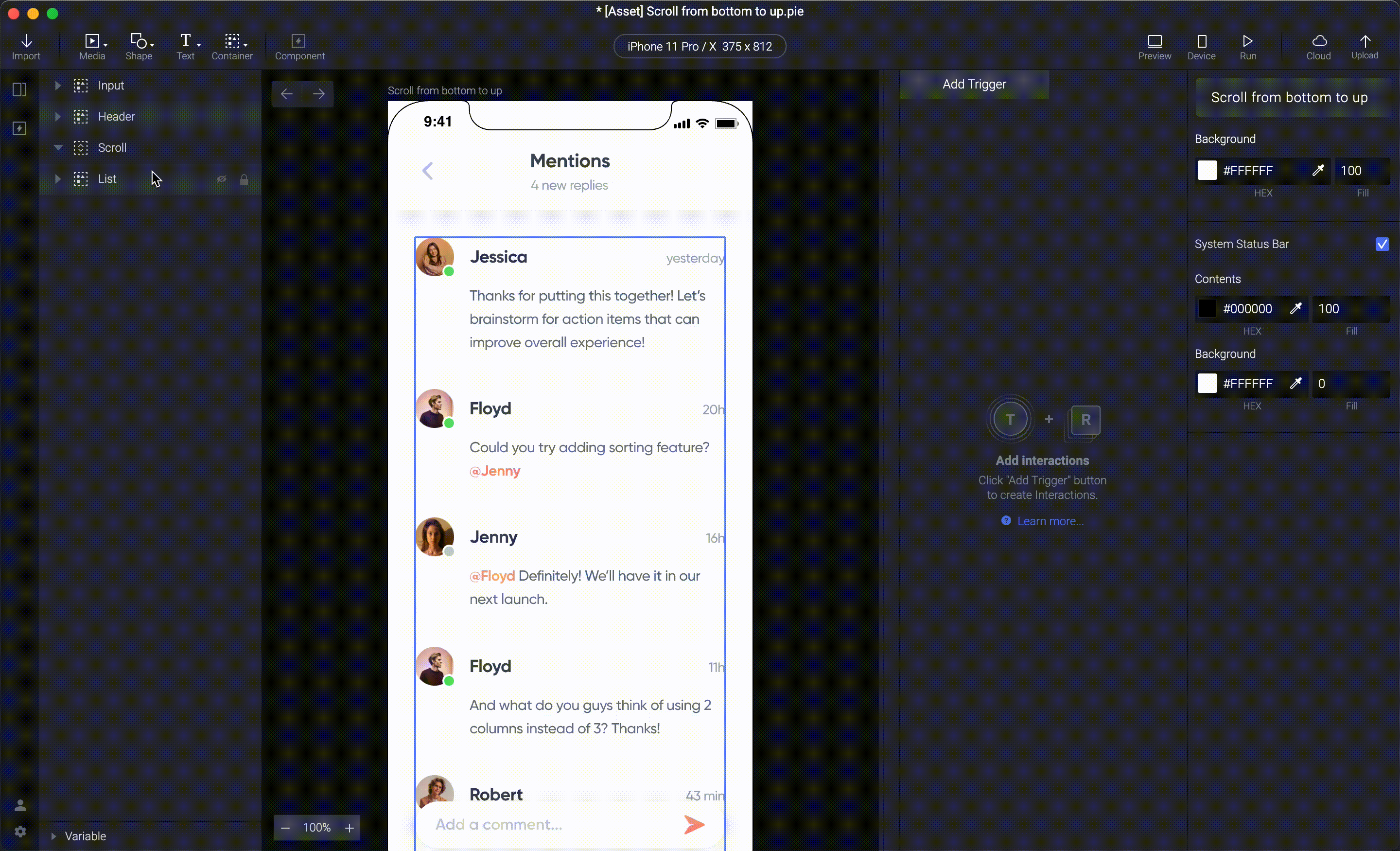 drag the elements into the scroll container