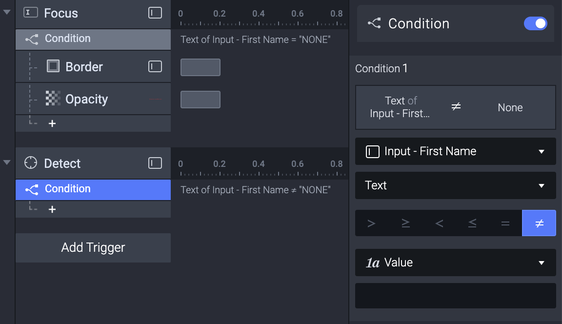 Add a Condition for Text of Input - First Name ≠ "NONE"