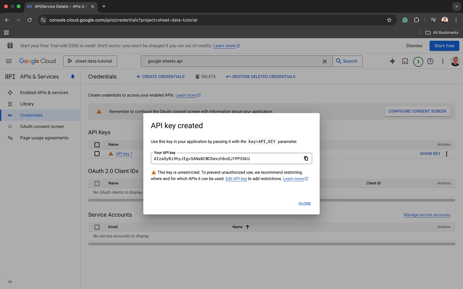 api key created