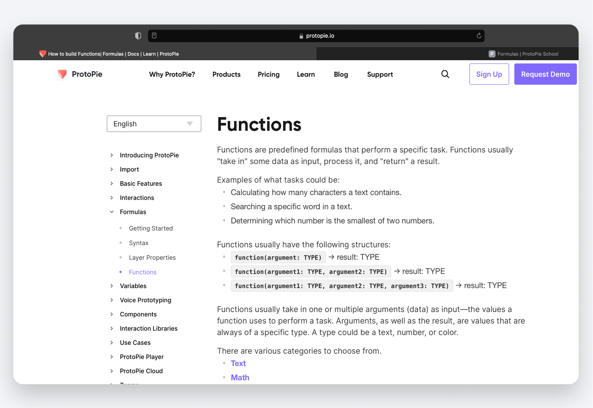 functions website documentation