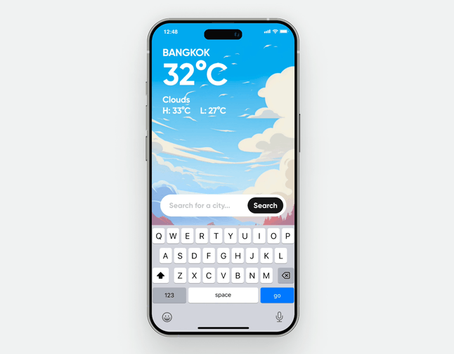 mobile app prototype connecting to a weather API 