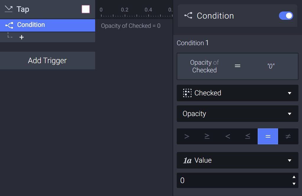 Add a condition and set the checked item's opacity to 0