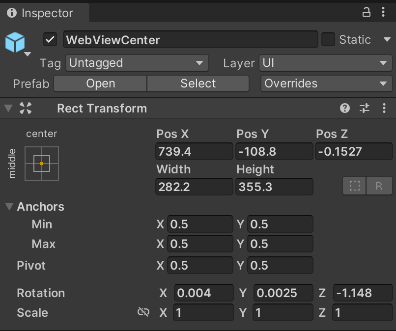 inspector pane in unity 3d vr project