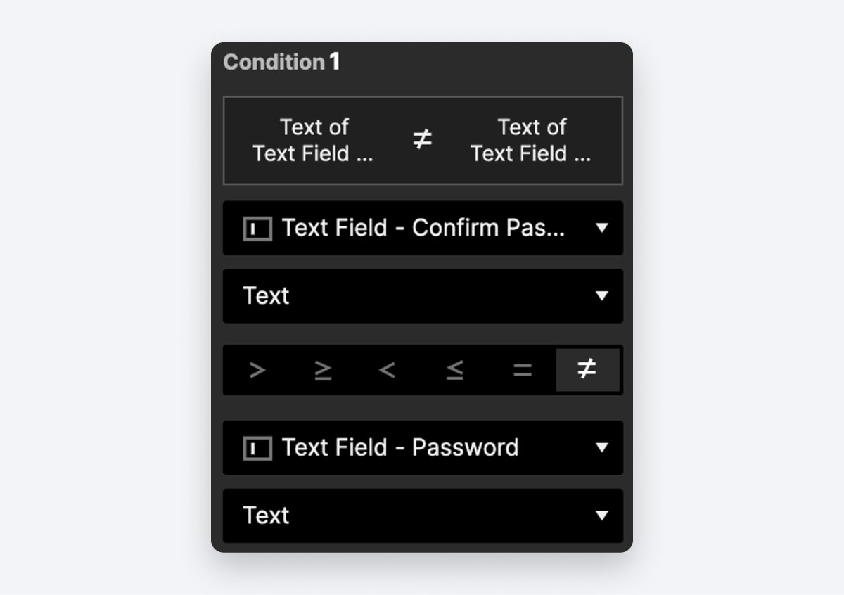 condition to compare the content in password fields