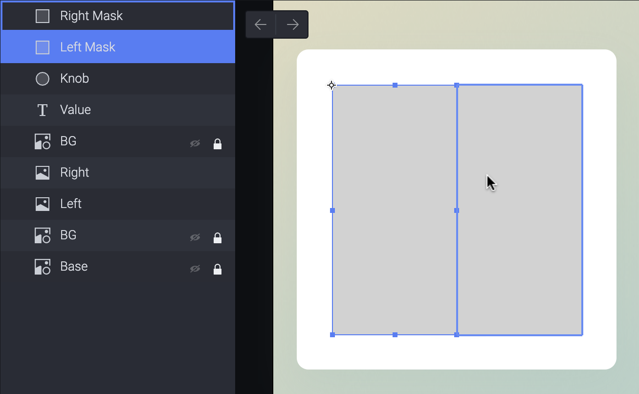 Create two shape halves that split the circle vertically and place them on the left and right halves.