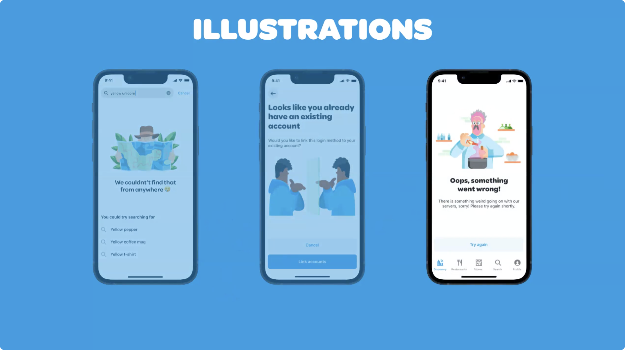 Illustrations are a big part of the Wolt app UI.