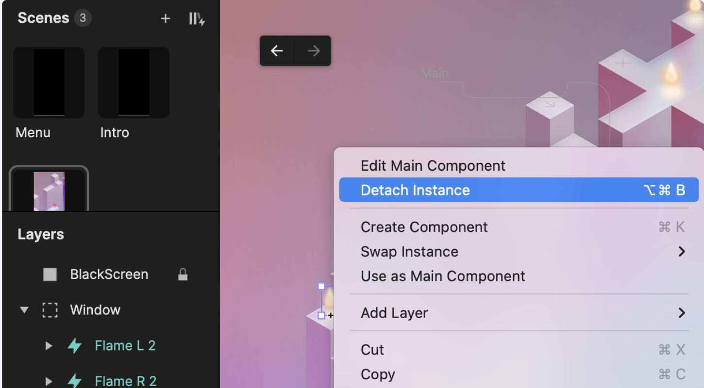 Right click on a component instance, and click on Detach Instance to detach it from the component.
