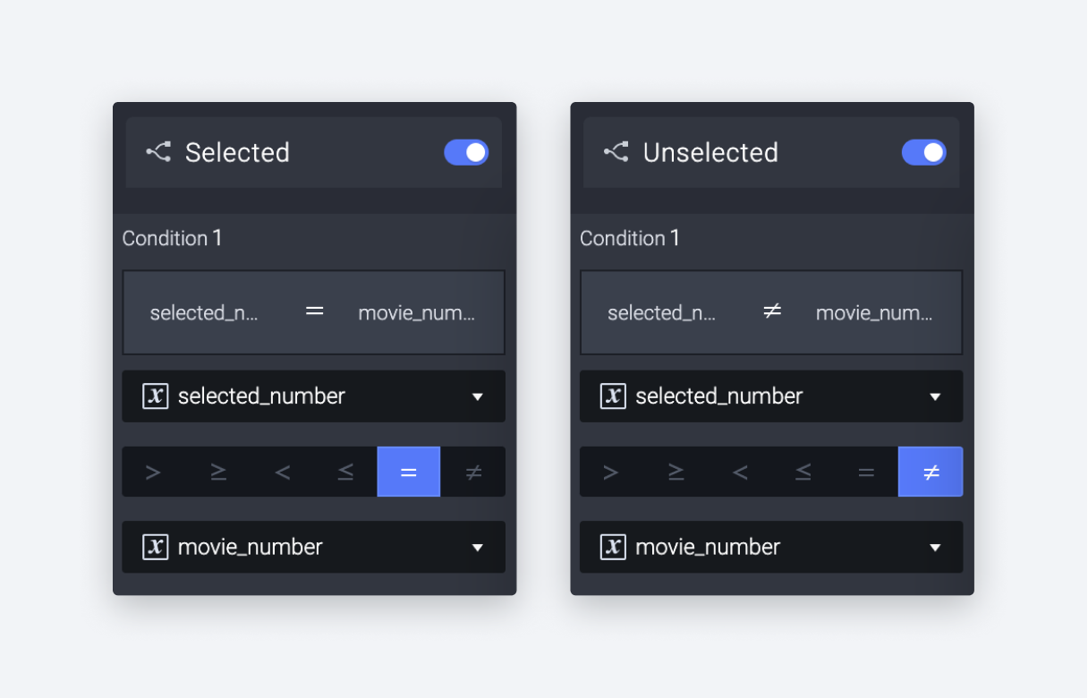 Add two conditions under the Receive trigger