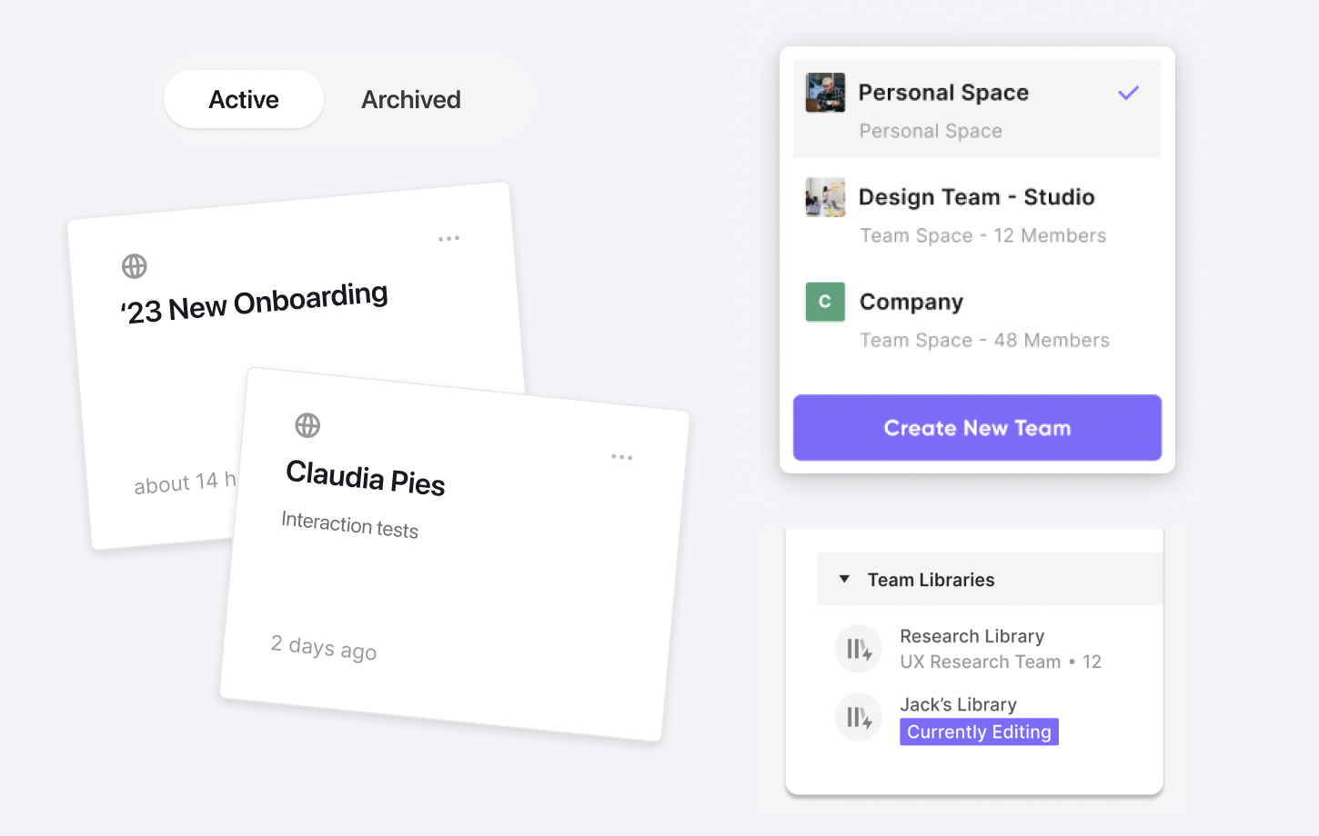 project and team spaces in protopie