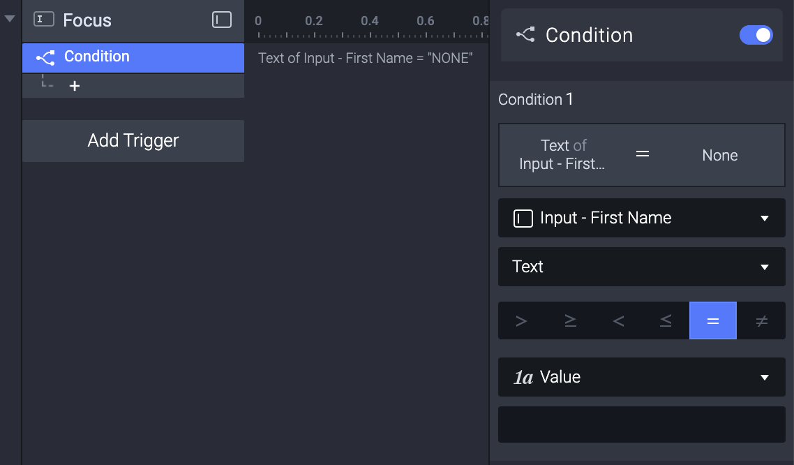 Add a Condition to the input layer Input - First Name