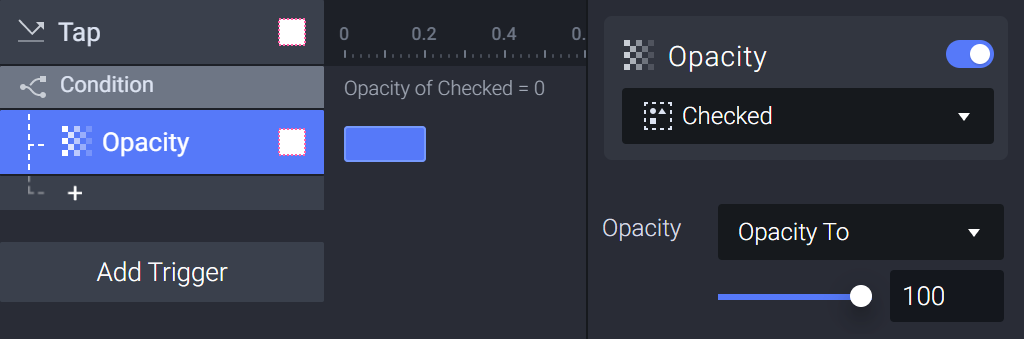 Use an opacity response and set its opacity value to 100