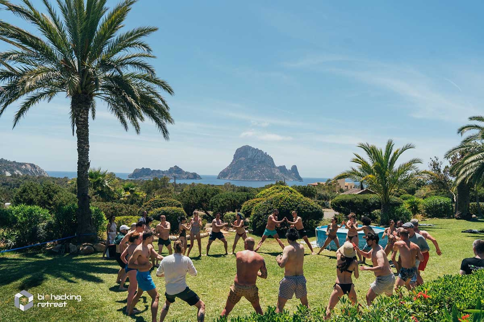 Group breathwork exercises in Ibiza retreat