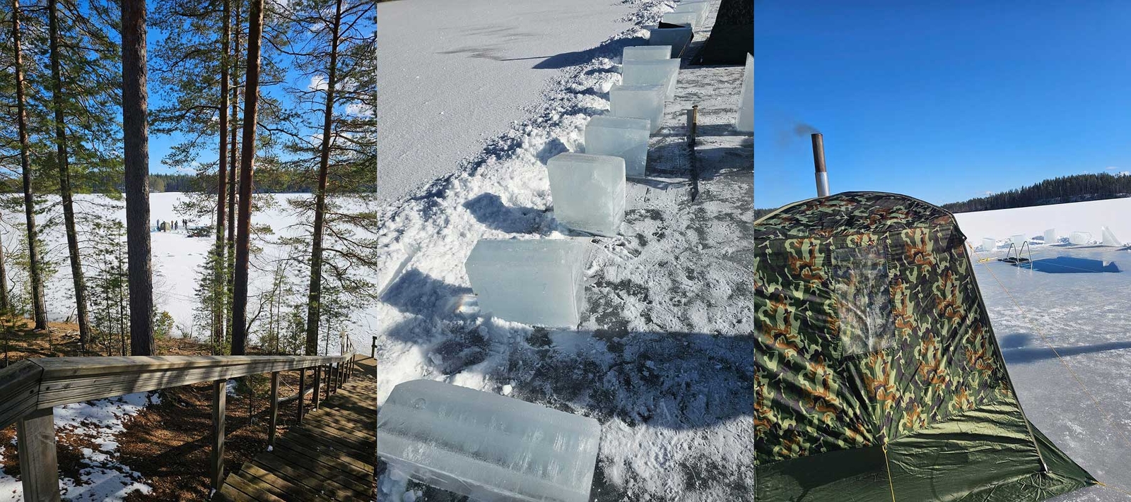 Setup for diving under the frozen lake in Finland