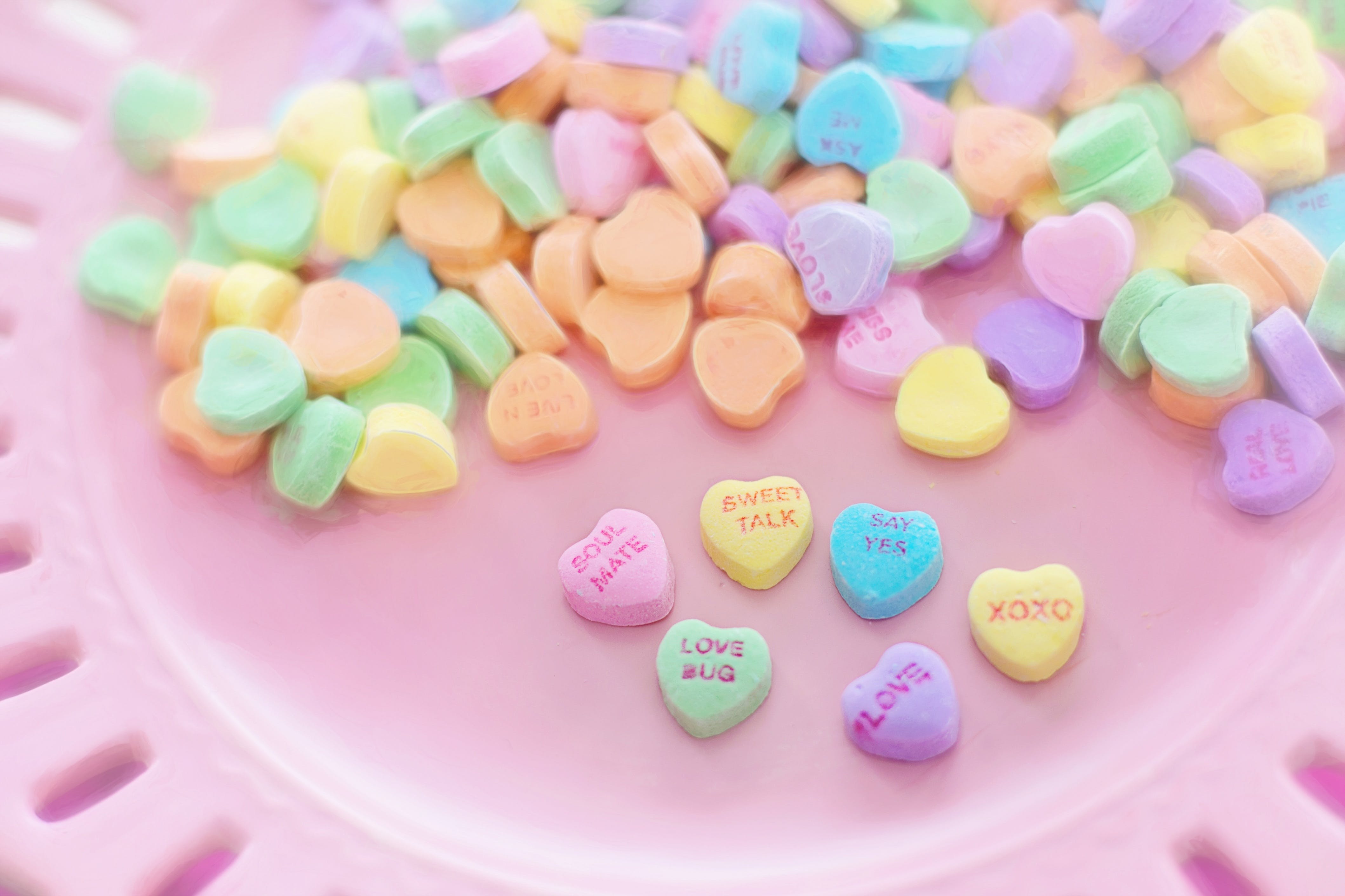 Pile of candy heart valentines candies