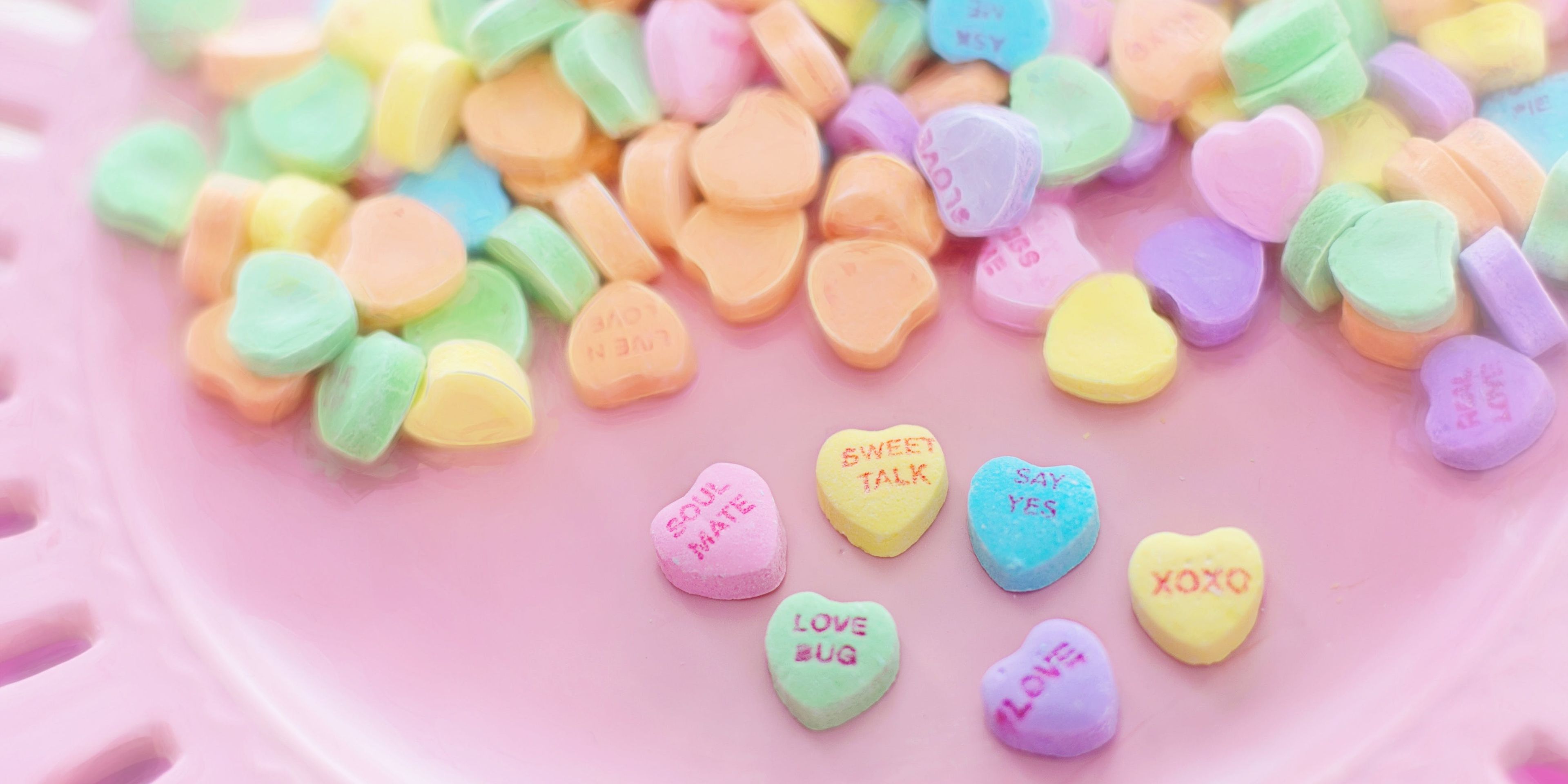 Pile of candy heart valentines candies