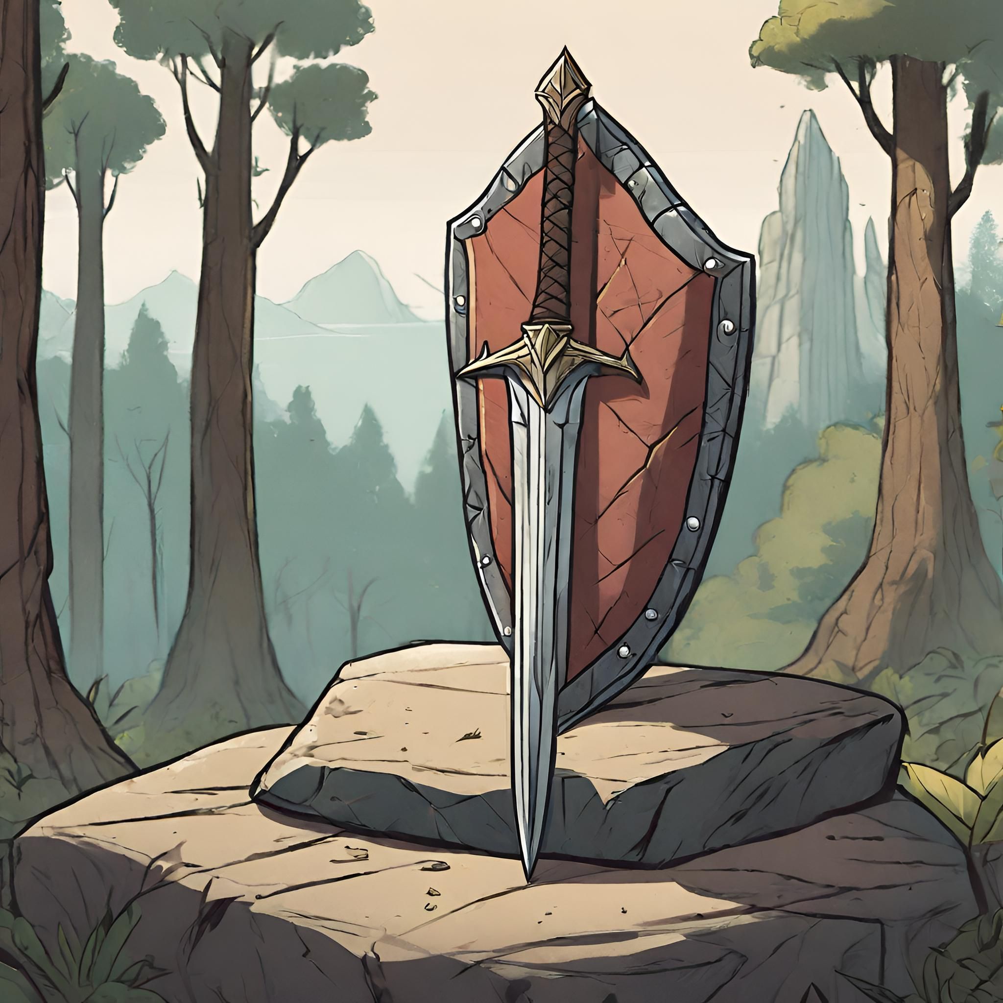 Sword & Shield on a rock