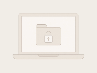 A laptop displaying a folder locked with a padlock, in Cakewalk's warm monochrome style.