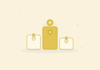 Cakewalk field-guide line-art illustration: a podium ranking AI agent security tools, the top pick crowned with a star, all marked as verified, in gold on a cream background.