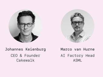 Talk the Walk webinar cover with portraits of Johannes Keienburg (CEO & Founder, Cakewalk) and Marco van Hurne (AI Factory Head, ASML).
