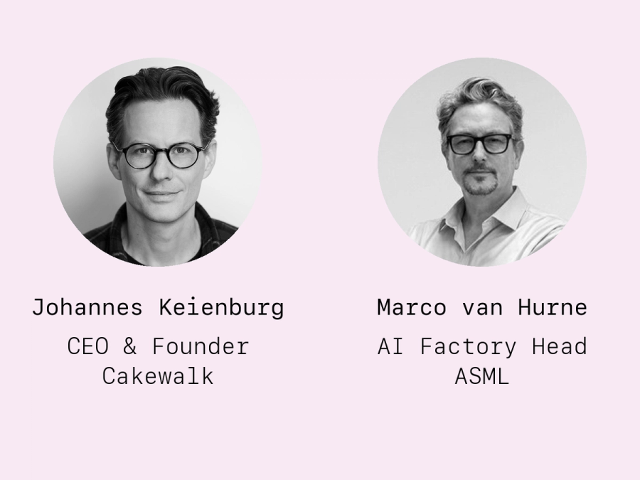Talk the Walk webinar cover with portraits of Johannes Keienburg (CEO & Founder, Cakewalk) and Marco van Hurne (AI Factory Head, ASML).