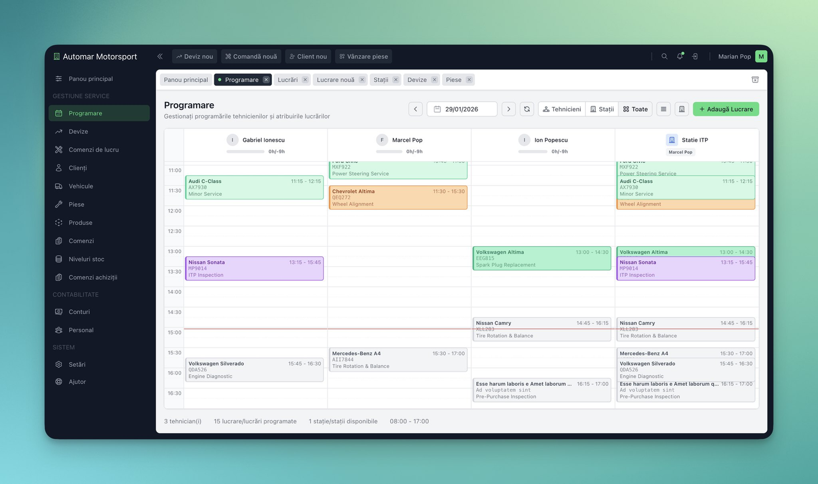 Garageflow scheduling calendar with technician and bay allocation