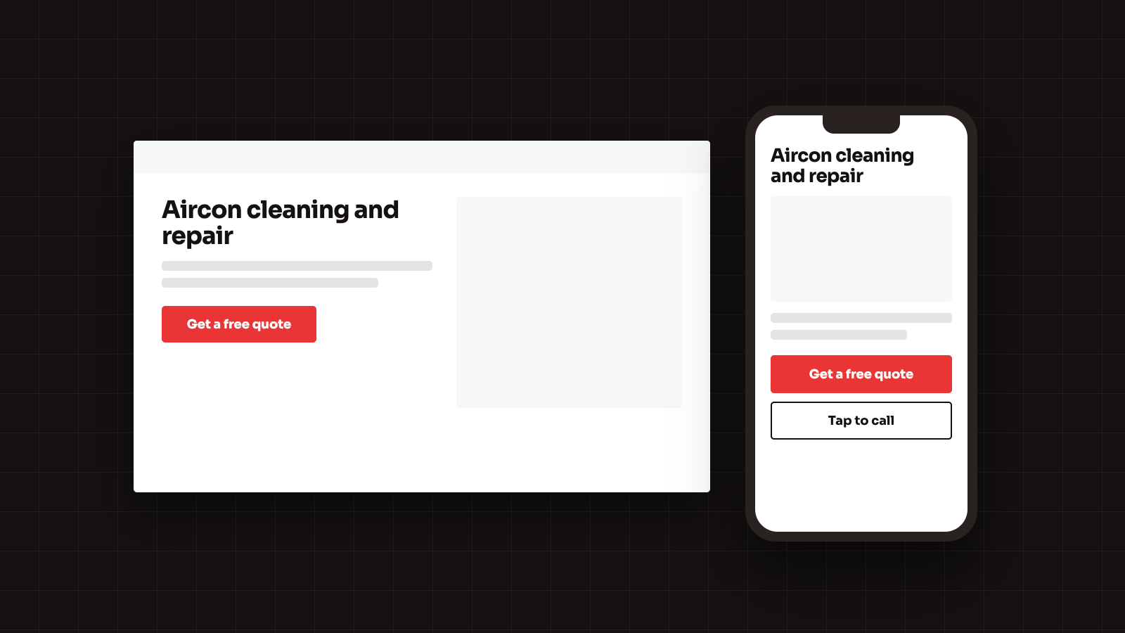 Illustration of the same website on a laptop and on a phone, with a quote button and tap to call on the phone