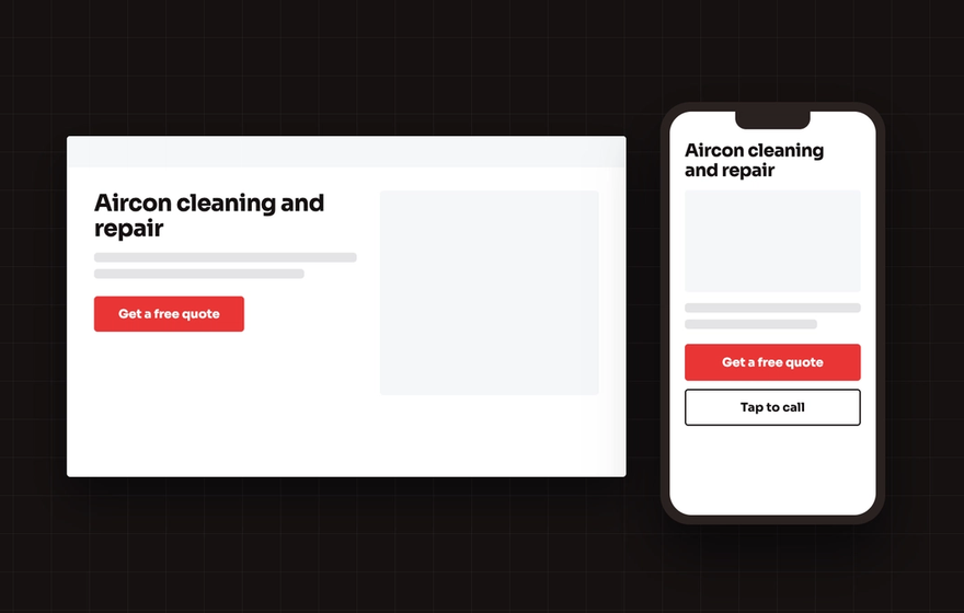 Illustration of the same website on a laptop and on a phone, with a quote button and tap to call on the phone