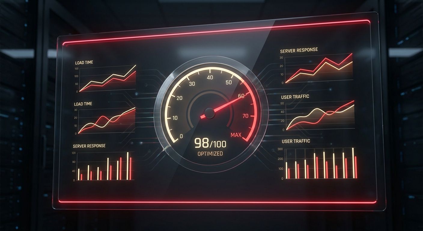 A speedometer overlaid on a fast-loading website