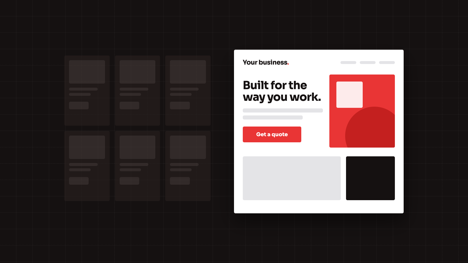 Illustration comparing a grid of identical template websites with one custom designed website