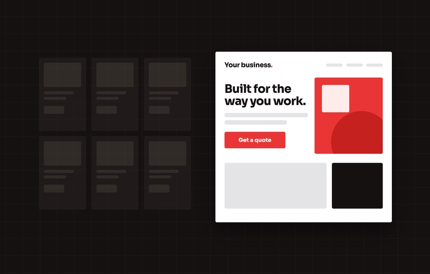 Illustration comparing a grid of identical template websites with one custom designed website