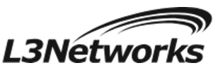 Un logotipo en blanco y negro para l3 networks sobre un fondo negro