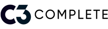 Un logotipo azul y morado sobre un fondo negro