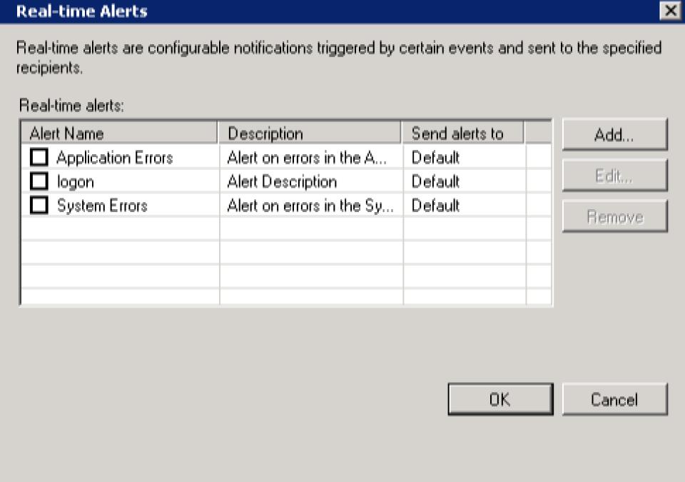 A screenshot of the real time alerts window