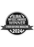 A black and white badge that says global infosec awards winner cyber defense magazine 2024