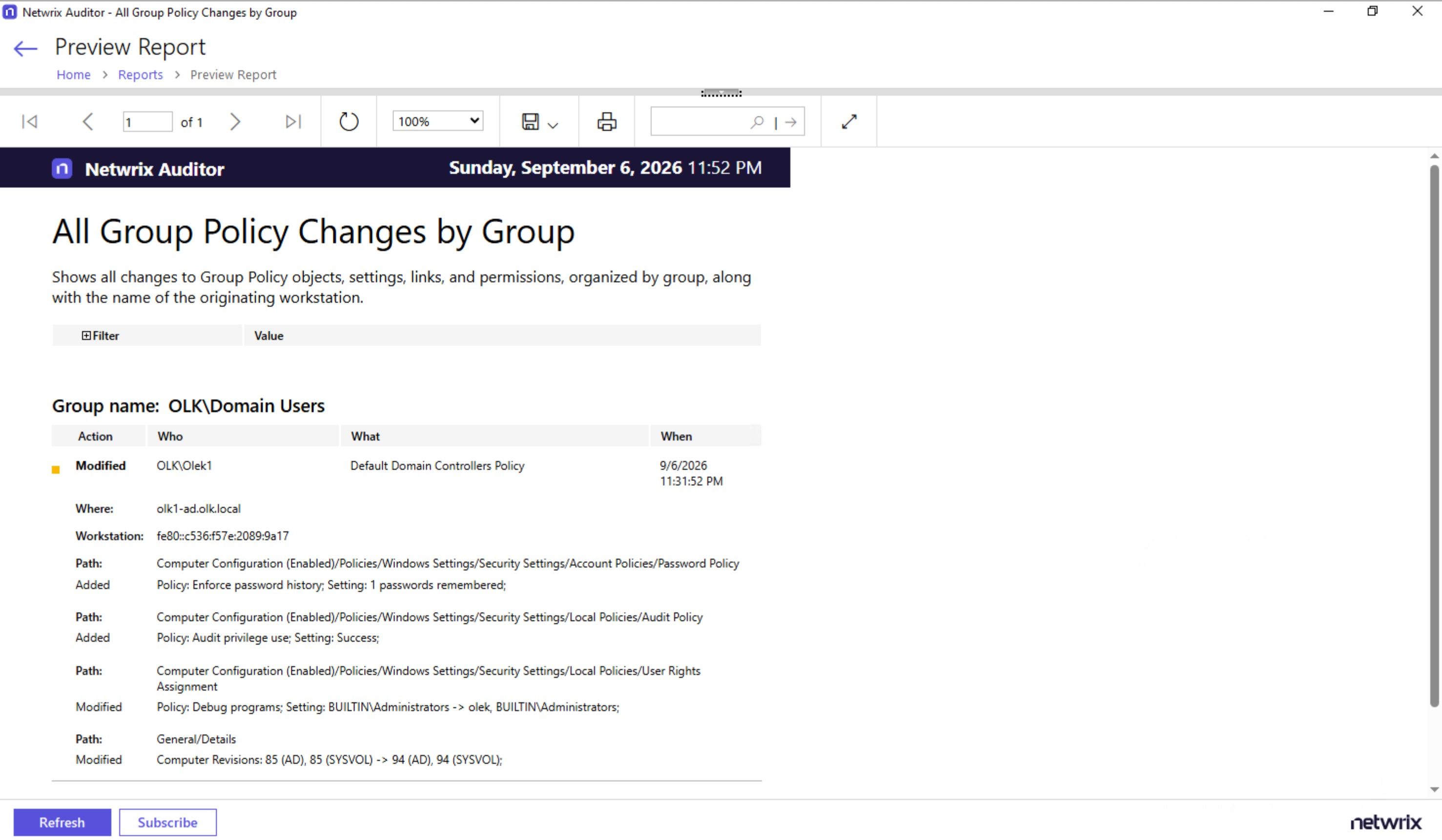 All Group Policy Changes by Group
