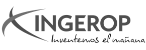 A black and white logo for ingerop on a black background