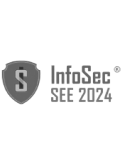 A black and white logo for infosec see 2024