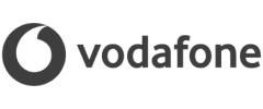 A black and white vodafone logo on a black background