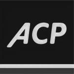 The word acp is on a black background