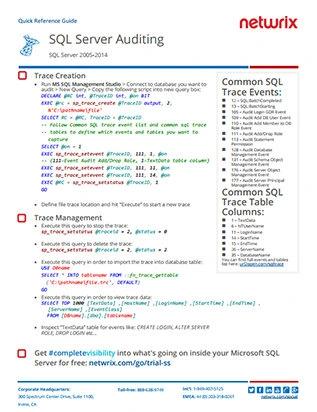 This is a quick reference guide for sql server auditing