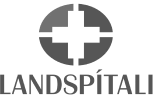 A black and white logo for landspitali with a cross in the center