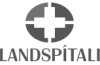 A black and white logo for landspitali with a cross in the center